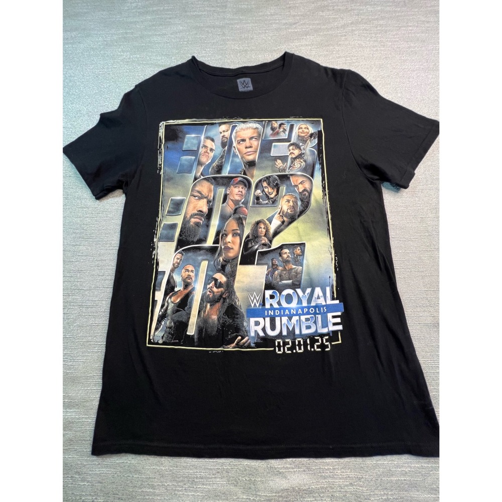 WWE Royal Rumble Indianapolis 2025 Graphic T-Shirt Black Mens Medium M Authentic
